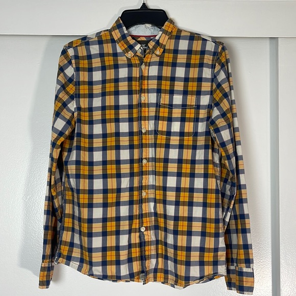 Button up shirt by H & M. Youth 14 yellow and blue plaid pre-owned - Picture 1 of 15